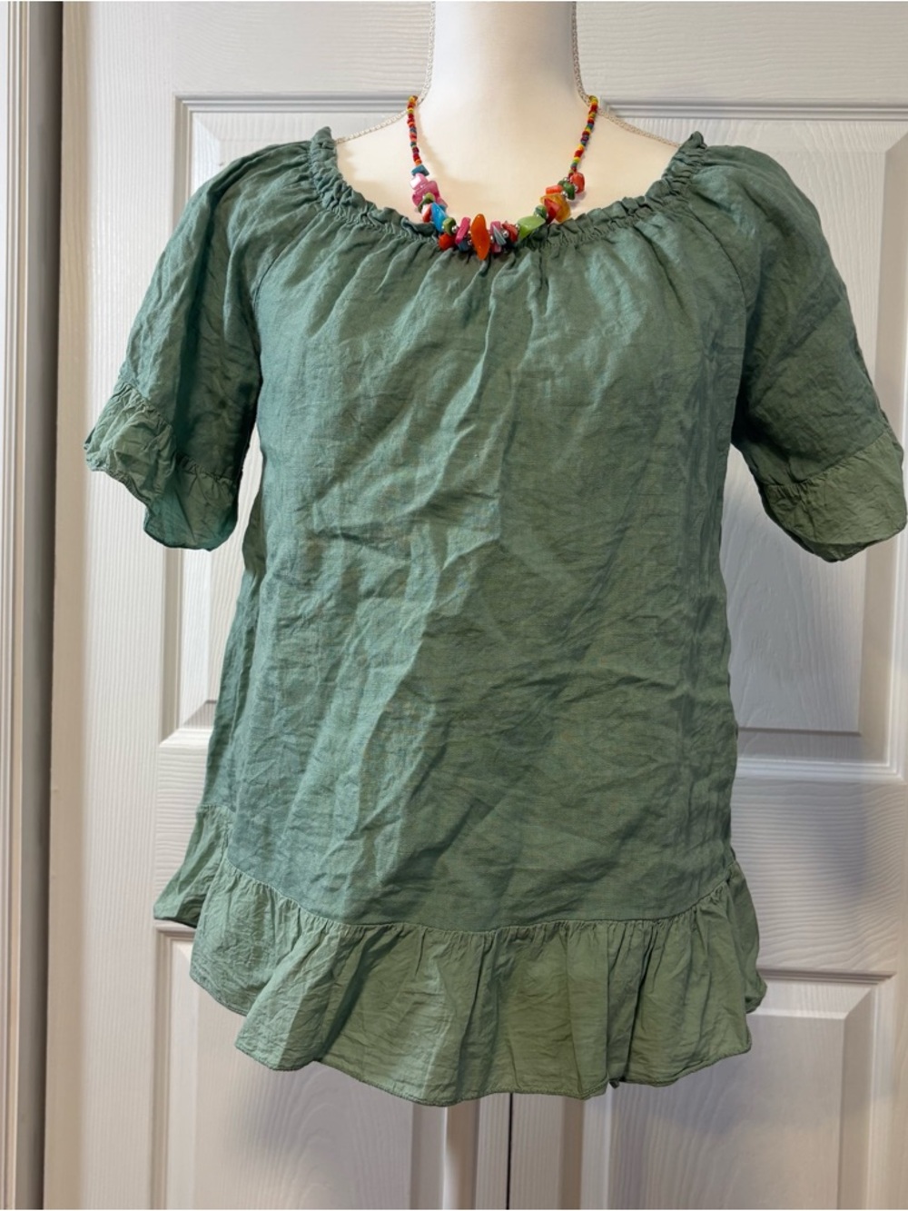 Terzo Millennio Italy Linen Peasant Top Boho Cottagecore Necklace M